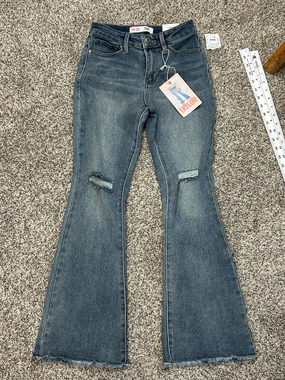 Ymi / Taylor Distressed High-Rise Flare Jeans Medium Blue Size 12